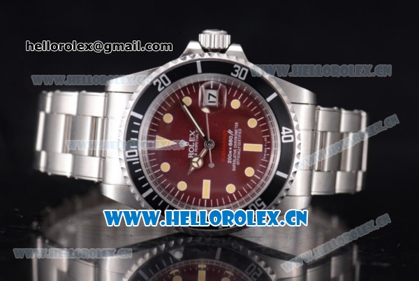 Rolex Tropical Red Submariner Vintage Asia 2813 Automatic Stainless Steel Case/Bracelet Red Dial and Dot Markers - Click Image to Close